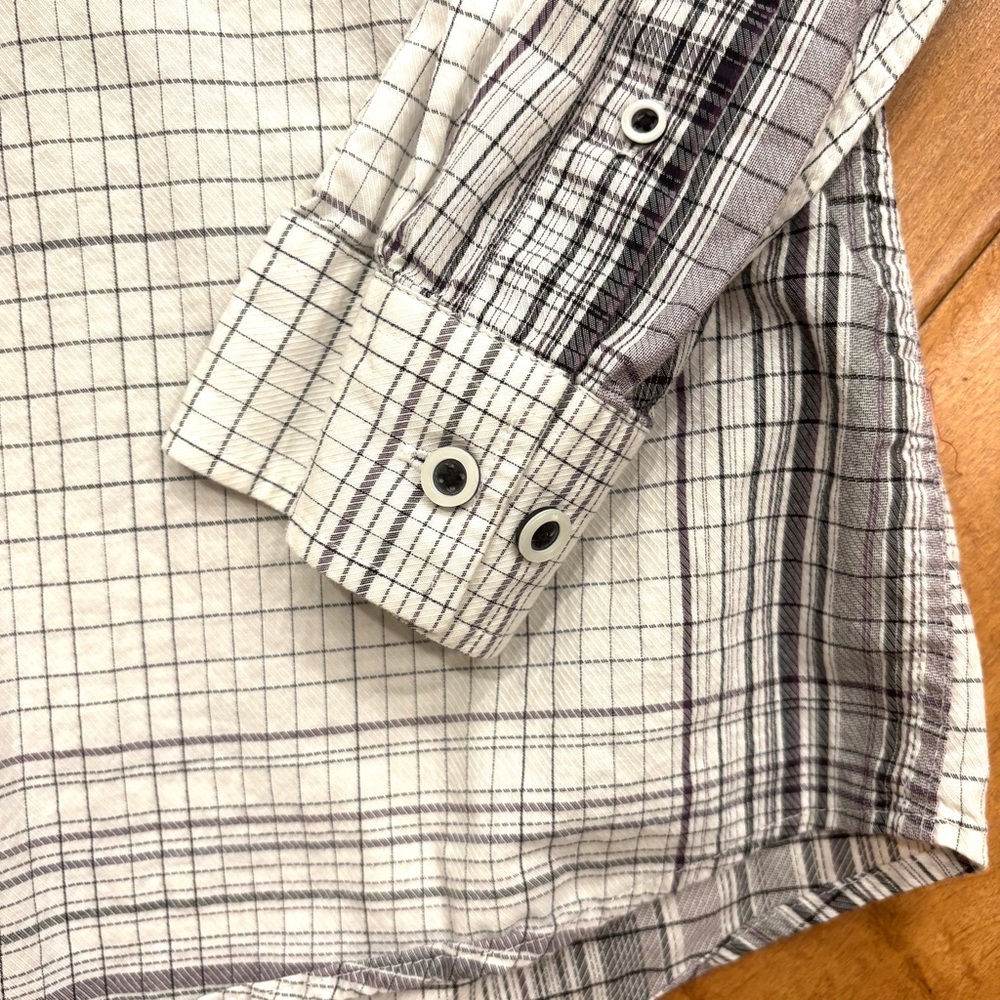Alfani Mens Long Sleeve Button-front Cotton White and Gray Plaid Shirt Sz Large - Picture 6 of 11